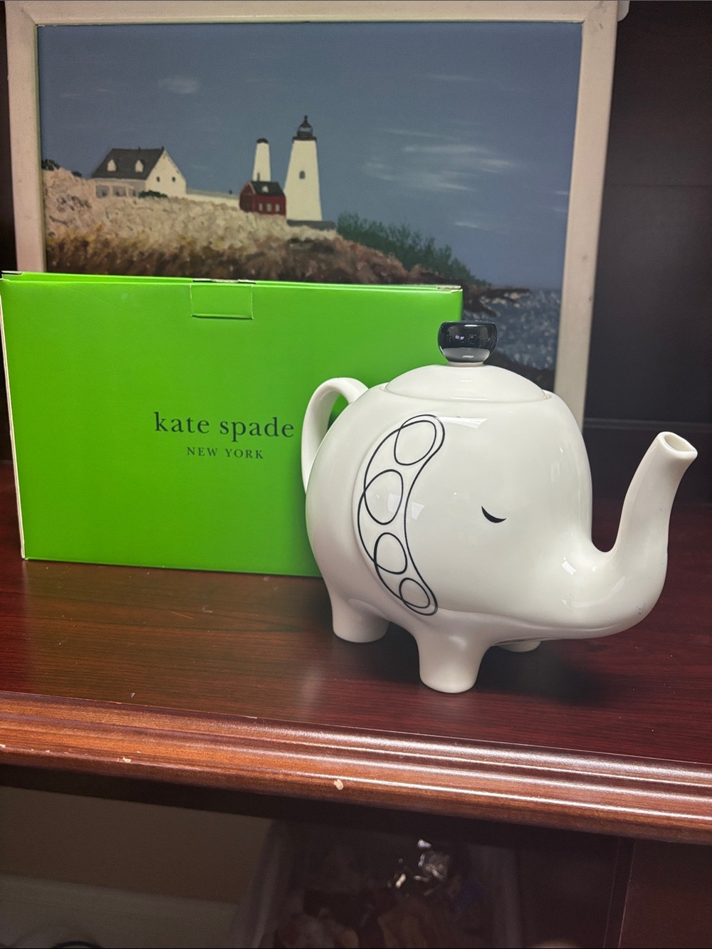 kate spade White Elephant Teapot with Black Accent